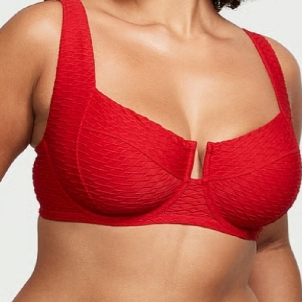 32DD/M VS Swim Full Coverage Bikini Top Side Tie Bikini Set Red - Picture 7 of 9
